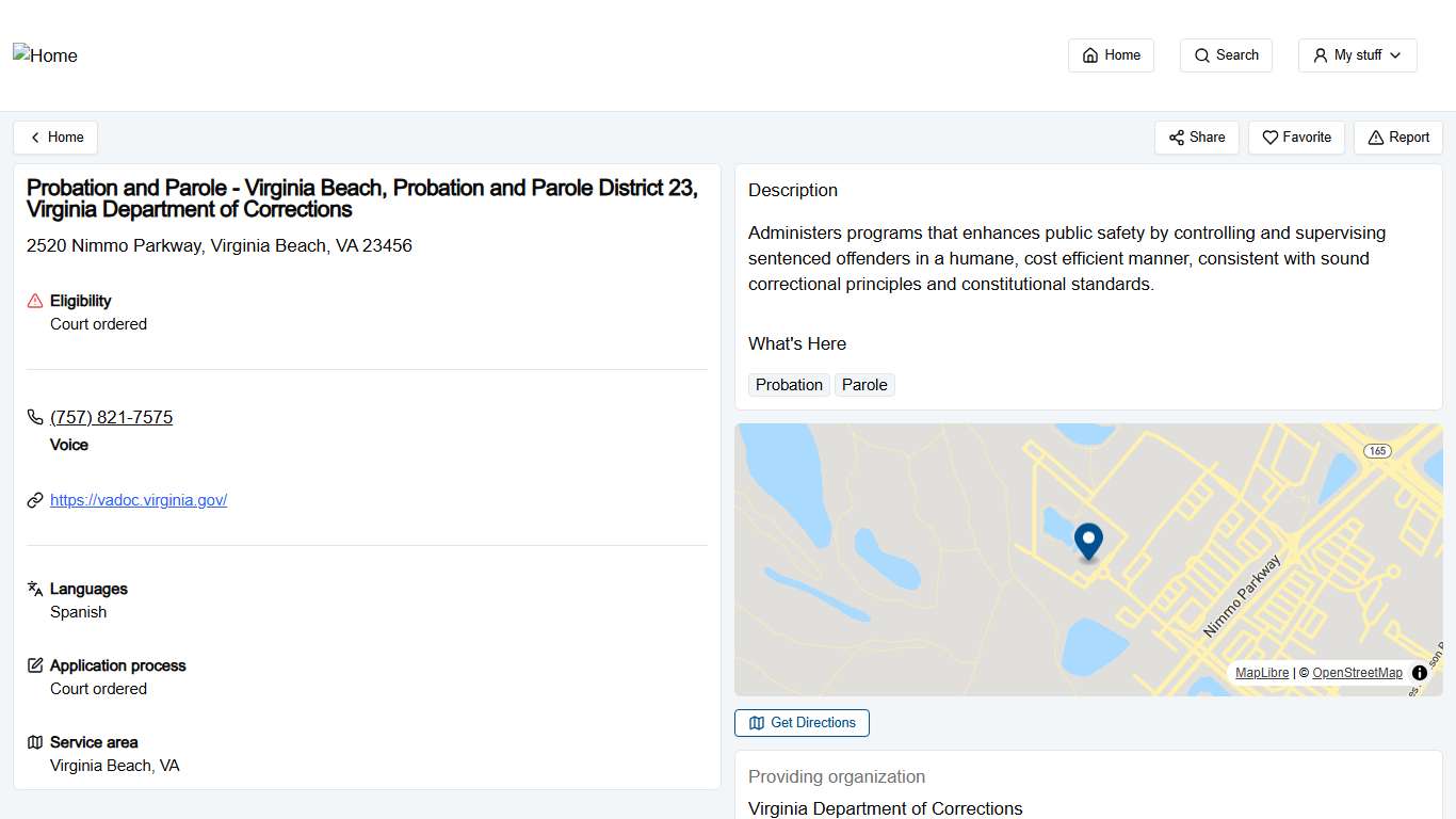 Probation and Parole - Virginia Beach, Probation and Parole District 23, Virginia Department of Corrections